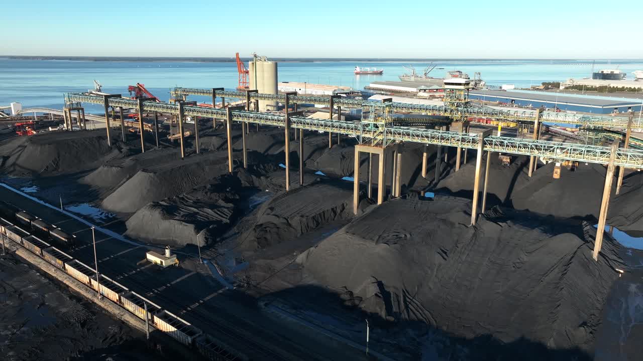 Piles of coal at shipping port in USA