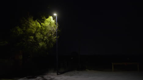 una sola luz de la calle ilumina una noche desierta
