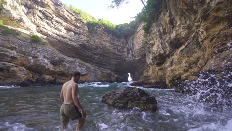 adventurous young man goes through rough roads.