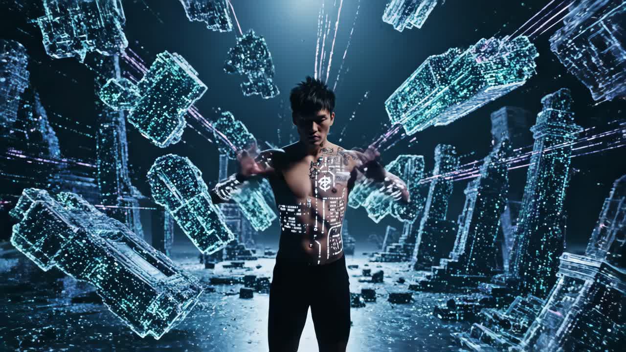 Cyberpunk Man with Digital Energy