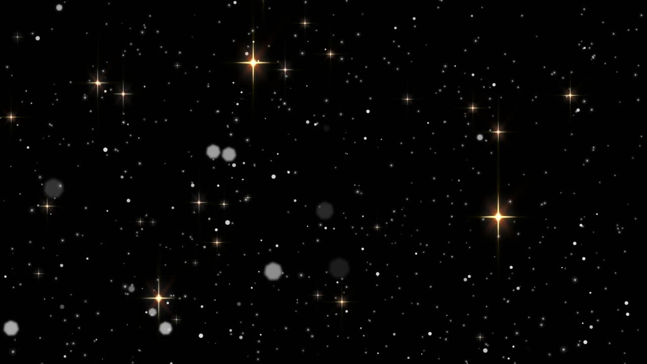animación de manchas de luz blanca y partículas que se mueven rápidamente, con estrellas brillantes sobre fondo negro