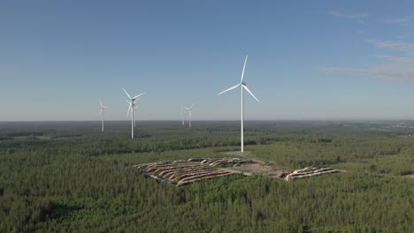 Aerial-view-of-powerful-Wind-turbine-farm-for-energy-production-on-beautiful-summer-morning