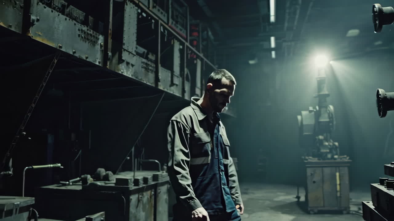 오래된 산업 기계에서 일하는 노동자