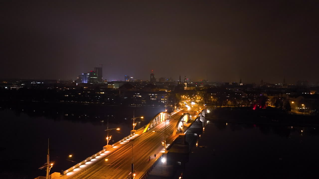 Night View of a City Bridge