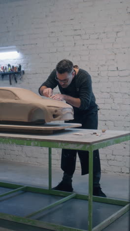 sculpting a clay car model