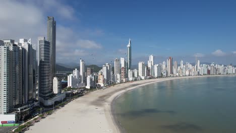 aerial vídeo of balneario camboriu beach, on the coast of santa catarina state, in south brazil