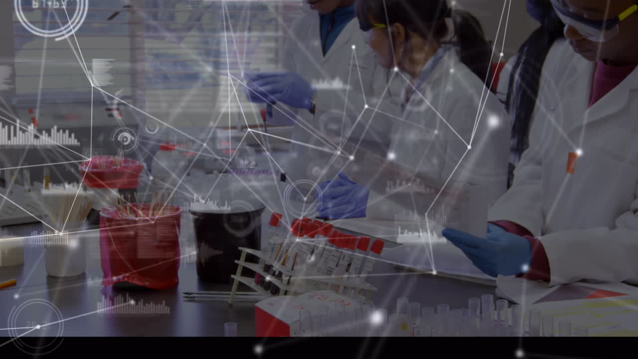 animación de la red de conexiones entre los científicos que trabajan en el laboratorio