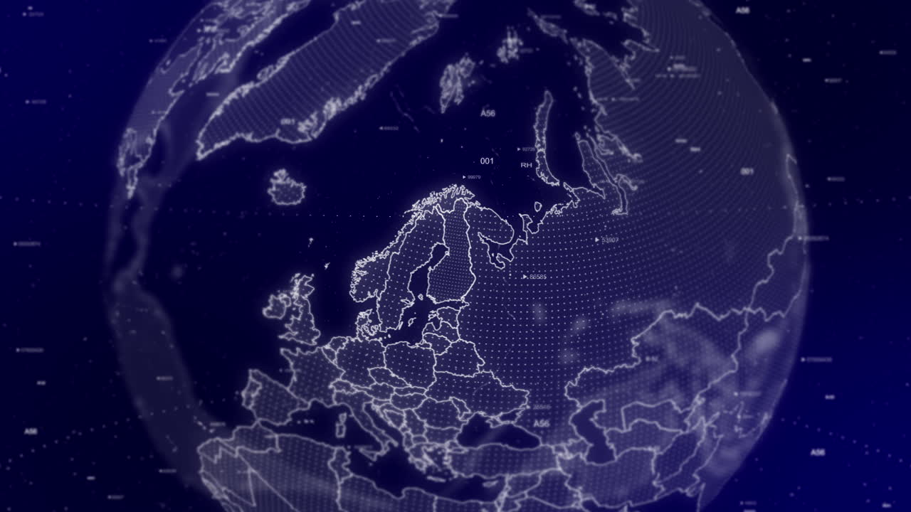 A cinematic video background showcases a digital globe rotating, zooming in on Finland country