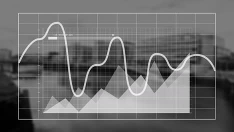 animación del procesamiento de datos financieros sobre la ciudad