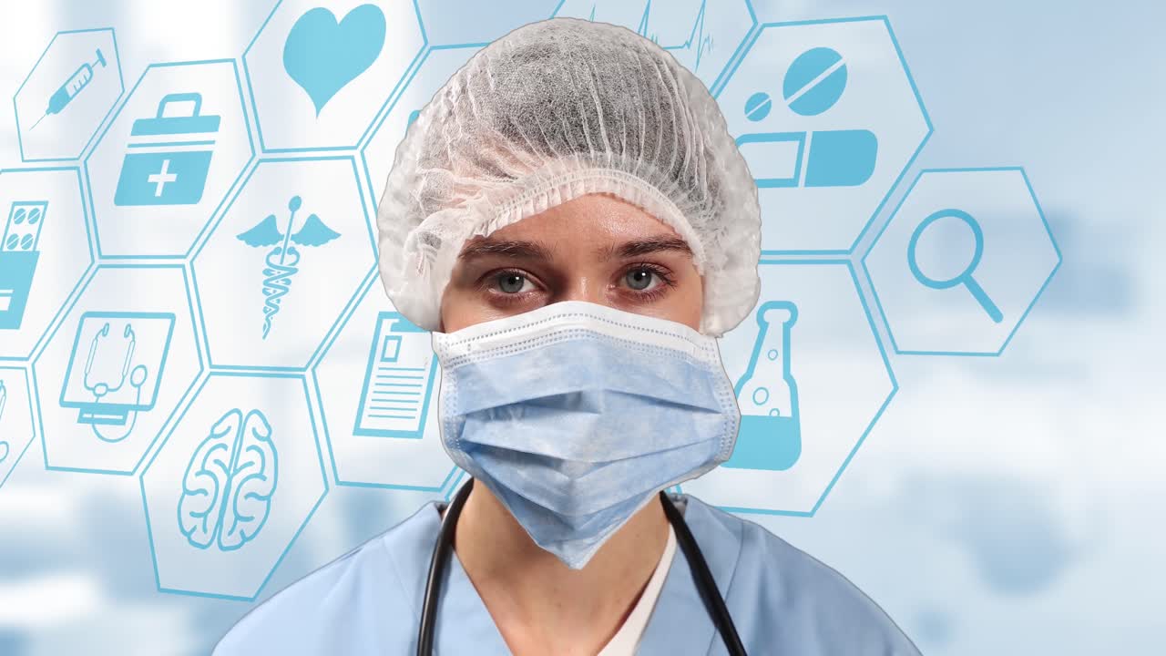 Animation of caucasian male doctor over medical icons