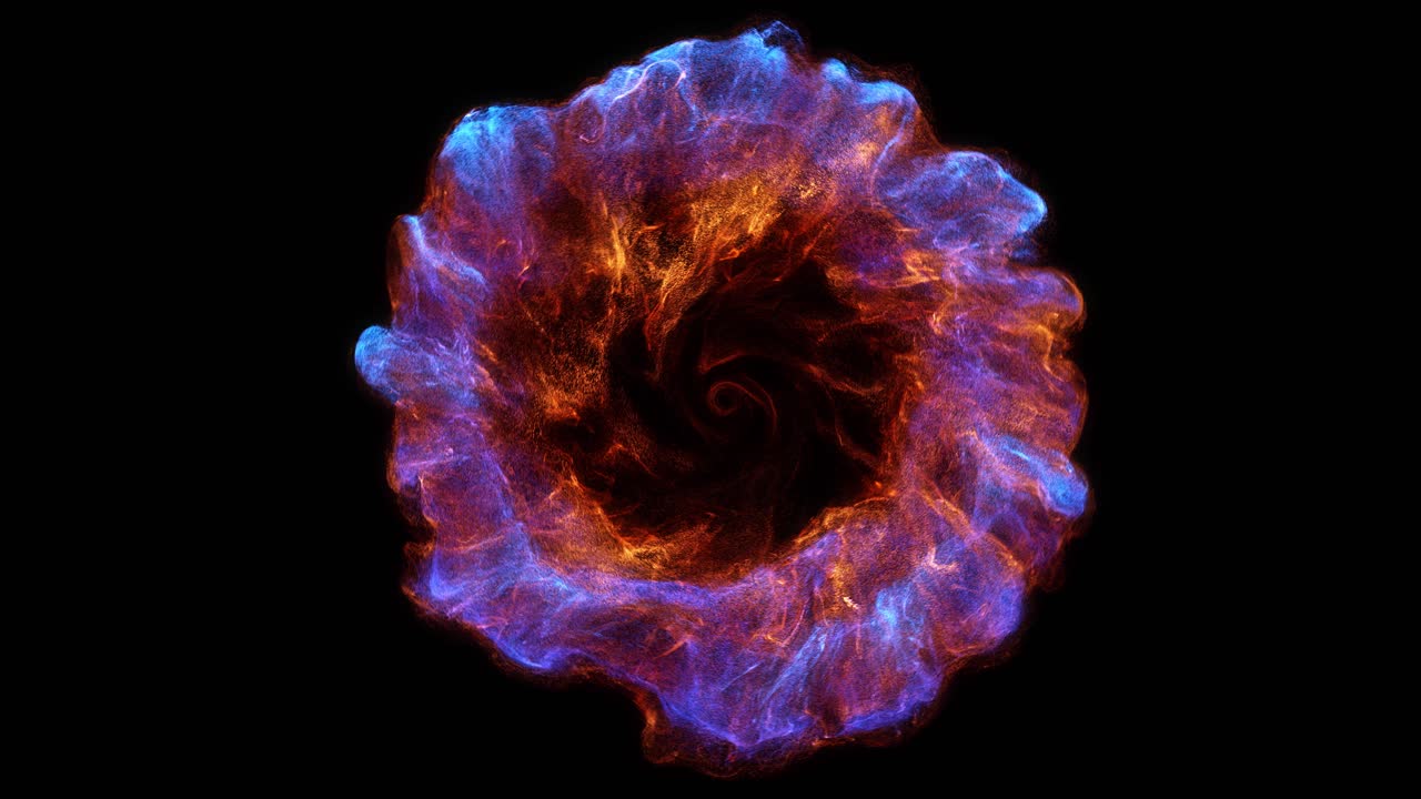 Vibrant Particle Explosion and Implosion on Black Background