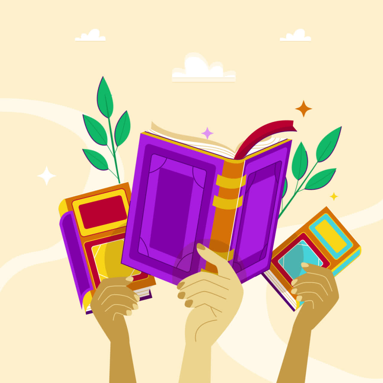 Manos sosteniendo libros abiertos