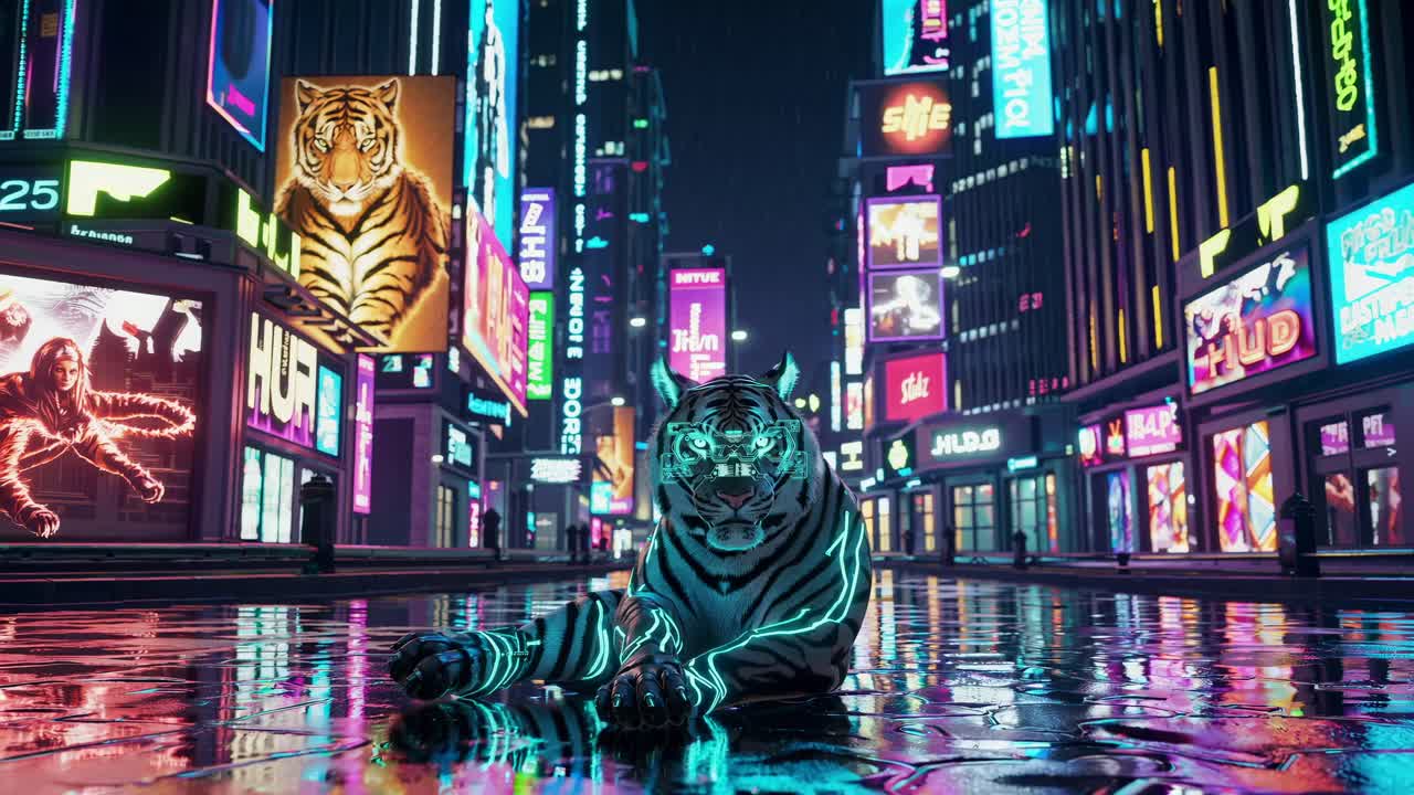 El tigre cyberpunk en la ciudad de Neon