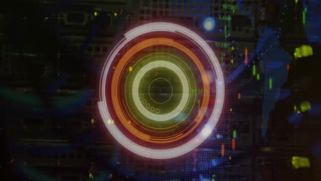 animación del escaneo del alcance y el procesamiento de datos a través de cables en el servidor informático en segundo plano