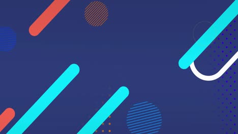 animation of moving colourful shapes and spots on blue background