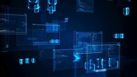futuristic digital holographic interface with code and data