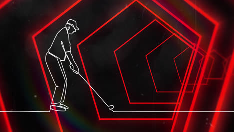 Animation-of-drawing-of-male-golf-player-over-digital-tunnel