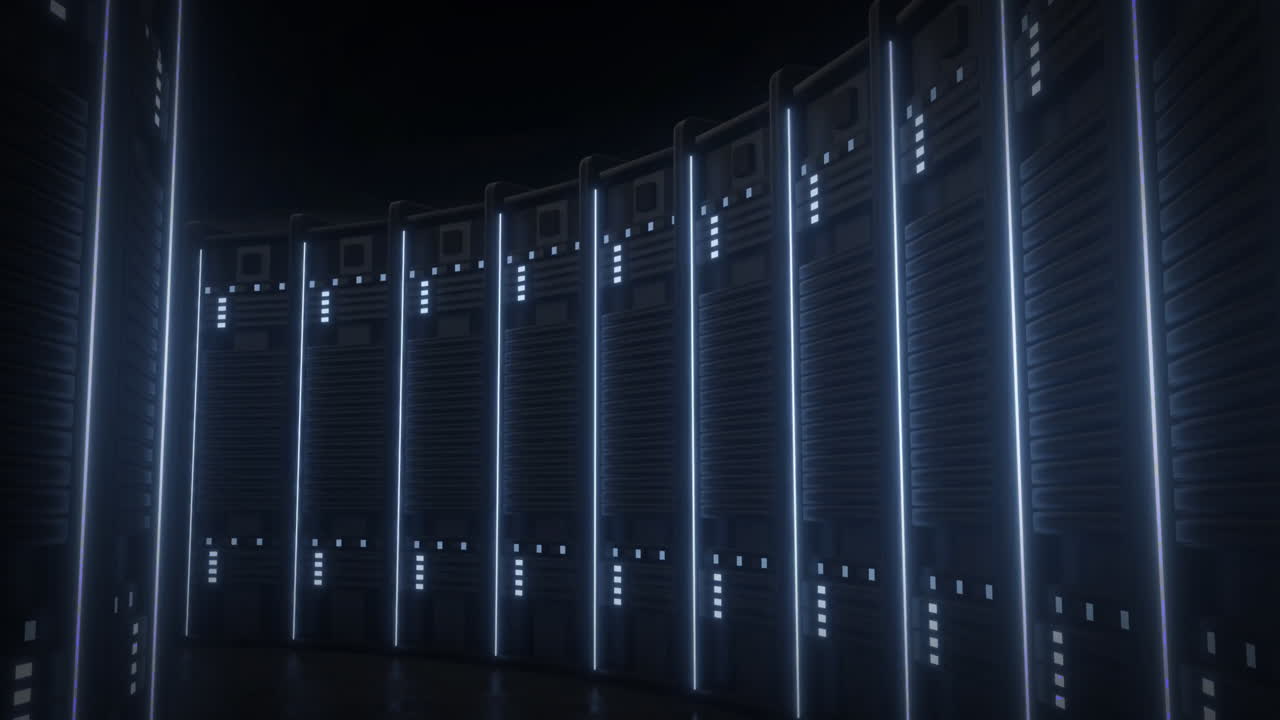 Animation of lights flickering on servers in server room