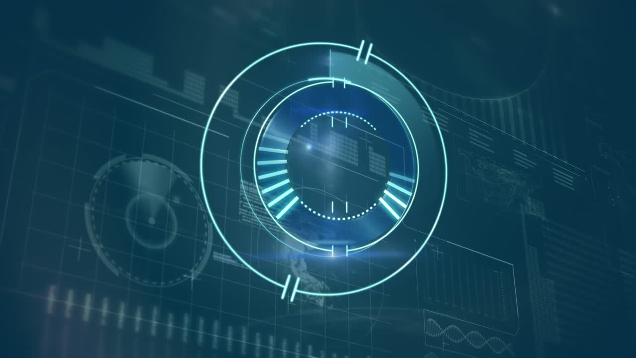 Animation of scope scanning, data and statistics processing over screen