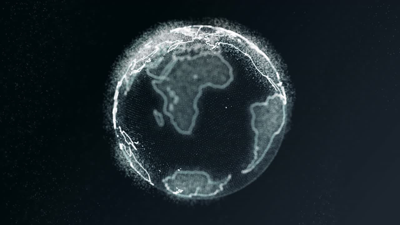 Abstract rotating digital world hud globe from particles loop 4k animation alpha mask matte channel