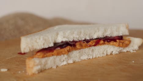 peanut butter and jelly, jam sandwich rotating, turning round, closeup, macro