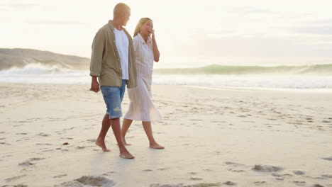 relax, love and holding hands with couple on beach