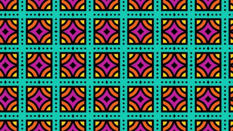 un patrón de mosaico sin costuras con adornos coloridos que brillan con animaciones coloridas con formas circulares y cuadradas