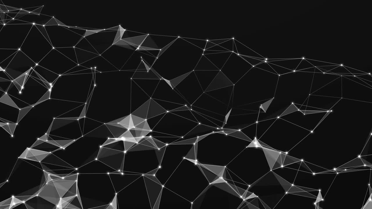 Abstract polygonal space with dots and lines. Dynamic triangular wave background. 3d rendering. Seamless loop. 4K