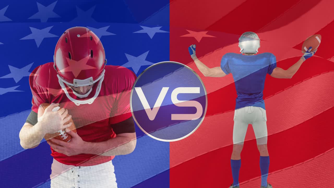 두 명의 남성 아메리칸  ⁇ 볼 선수와 함께 미국  ⁇ 발의 애니메이션