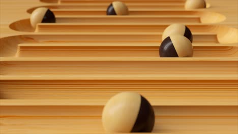 bandejas de madera con bolas de dos colores