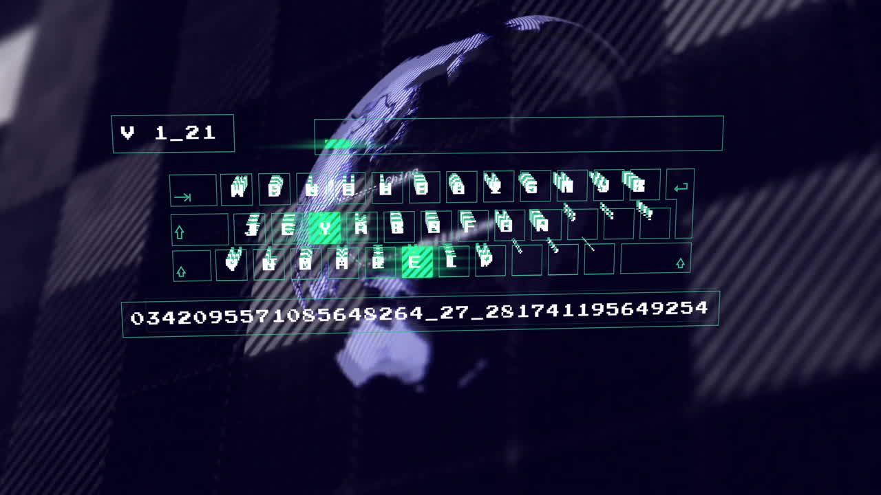 흑색 배경의 지구상에서 데이터 처리를 하는 애니메이션