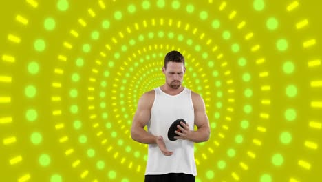 animación de un deportista masculino caucásico con discus sobre formas