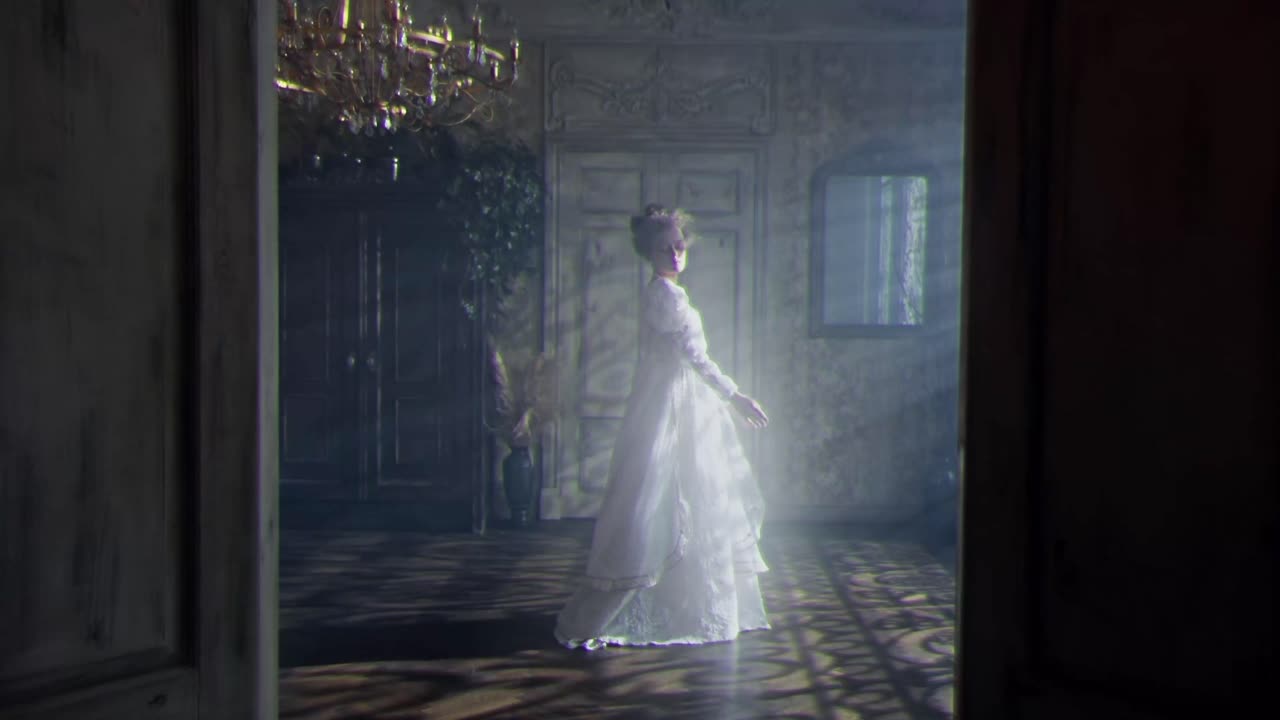 Ghostly Woman in Vintage Ballroom
