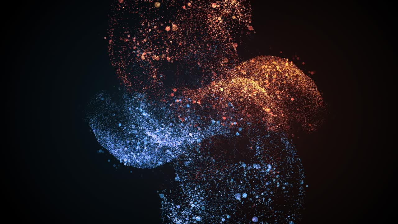 Solar flares and frozen particles facing and mixing over black background.