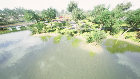 scenic view of a tranquil riverside park during a sunny day