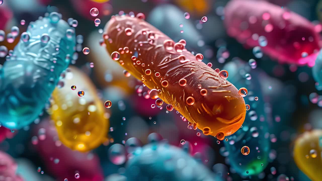 Microscopic View of Colorful Organisms