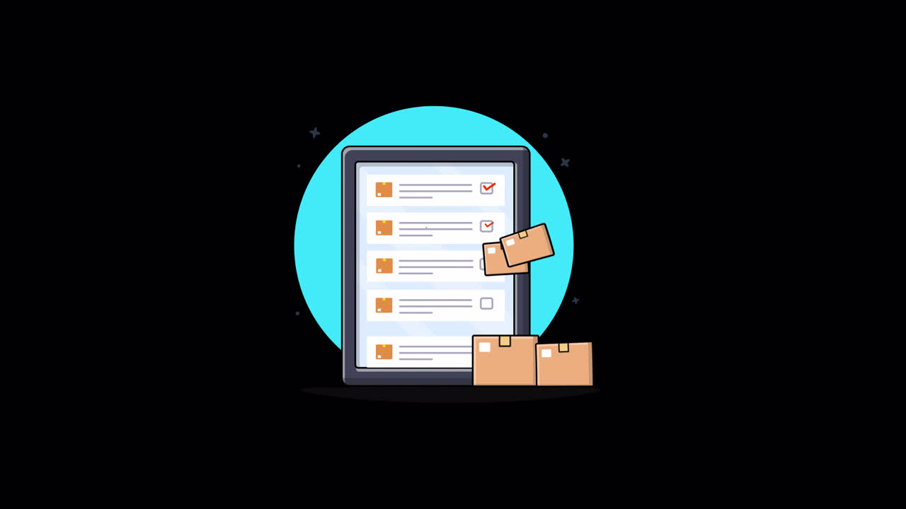 Animated Tablet with Checklist and Packages for Order Management