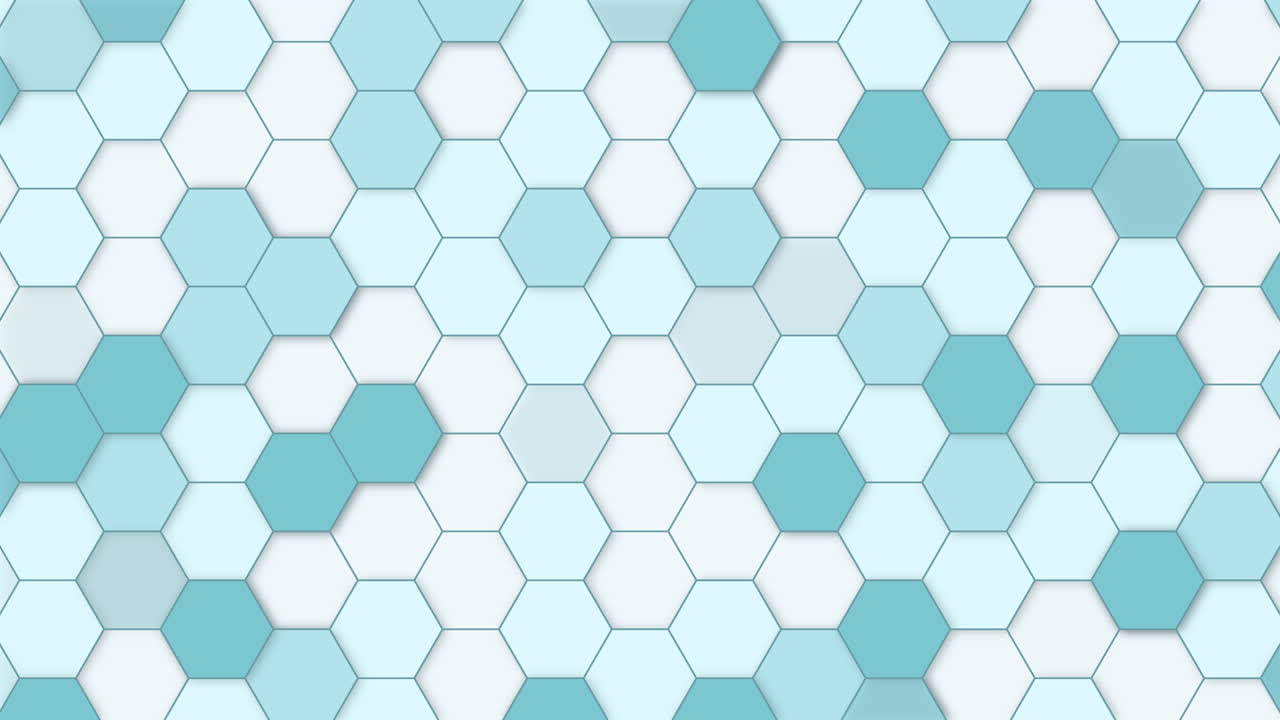 Abstract loop animation hexagon background. Soft blue honeycomb pattern. Copy space.