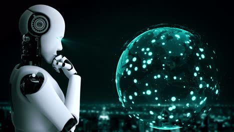 Thinking-AI-hominoid-robot-analyzing-hologram-screen-shows-concept-of-network
