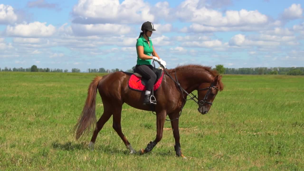 mujer a caballo en un campo