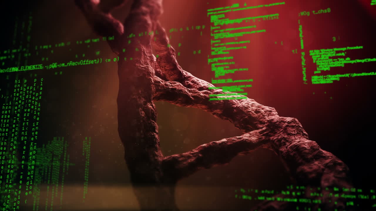 animación del hilado de cadenas de adn y procesamiento de datos médicos