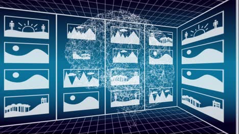 animation of ai text and icon, data processing over brain