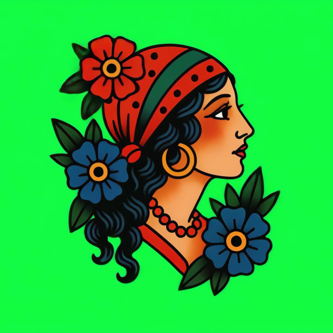 Colorful gypsy woman illustration animation isolated asset, transparent 4K video, alpha channel