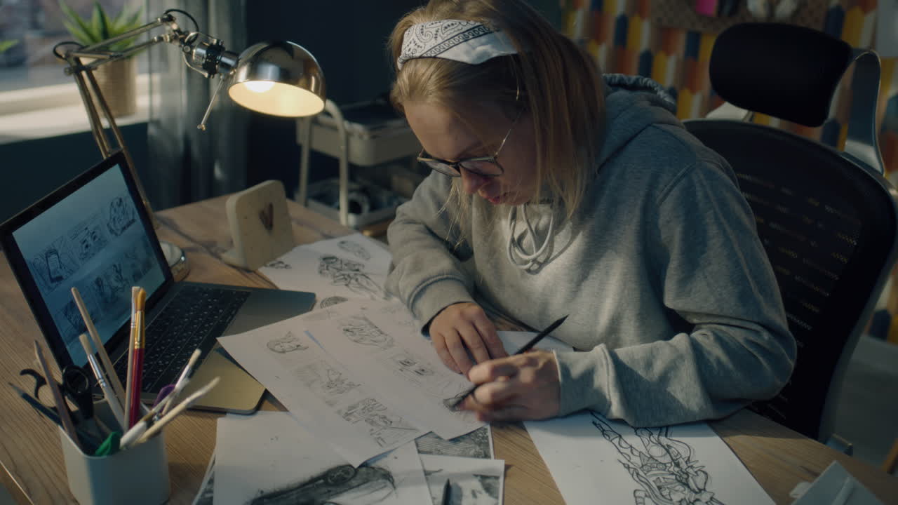 женщина рисует мангу