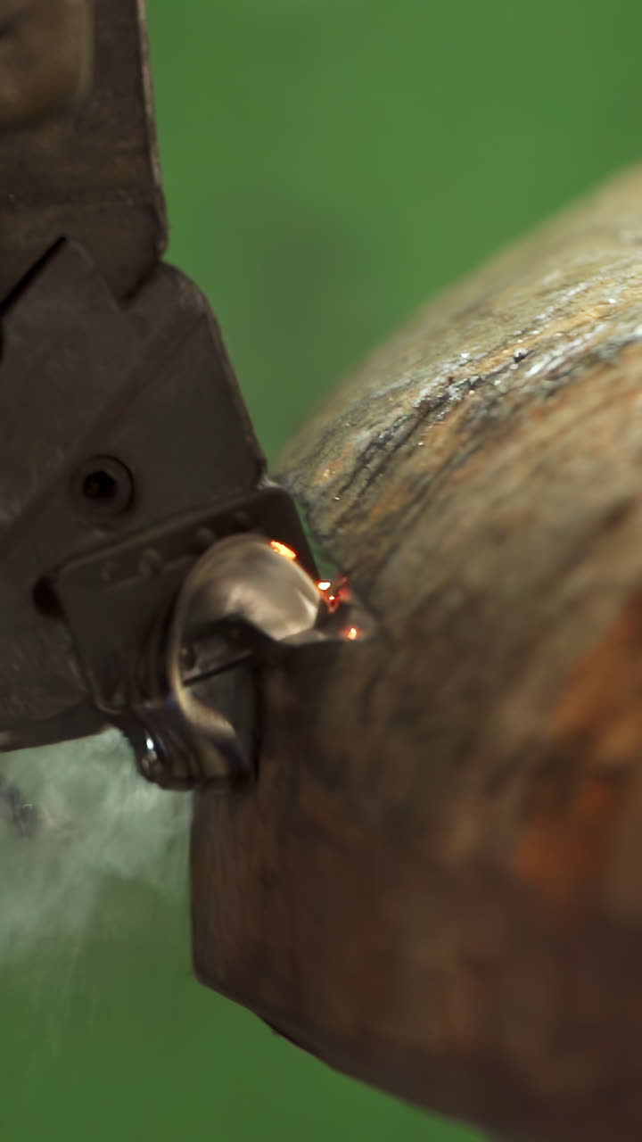 Close-up of Industrial Metal Cutting Process with Sparks
