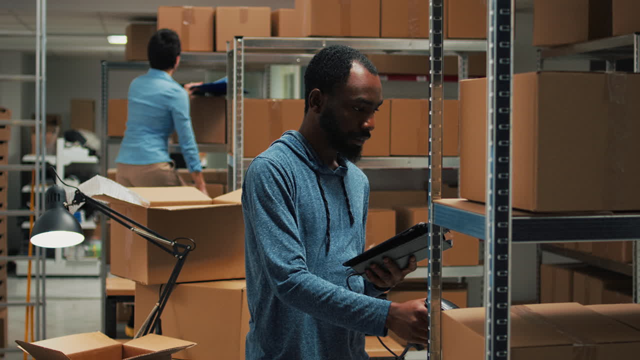 trabajador del almacén escaneando el inventario con una tableta