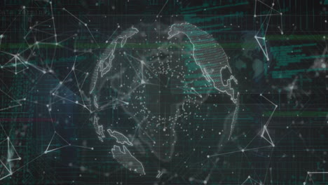 animation of network of connections and data processing over globe