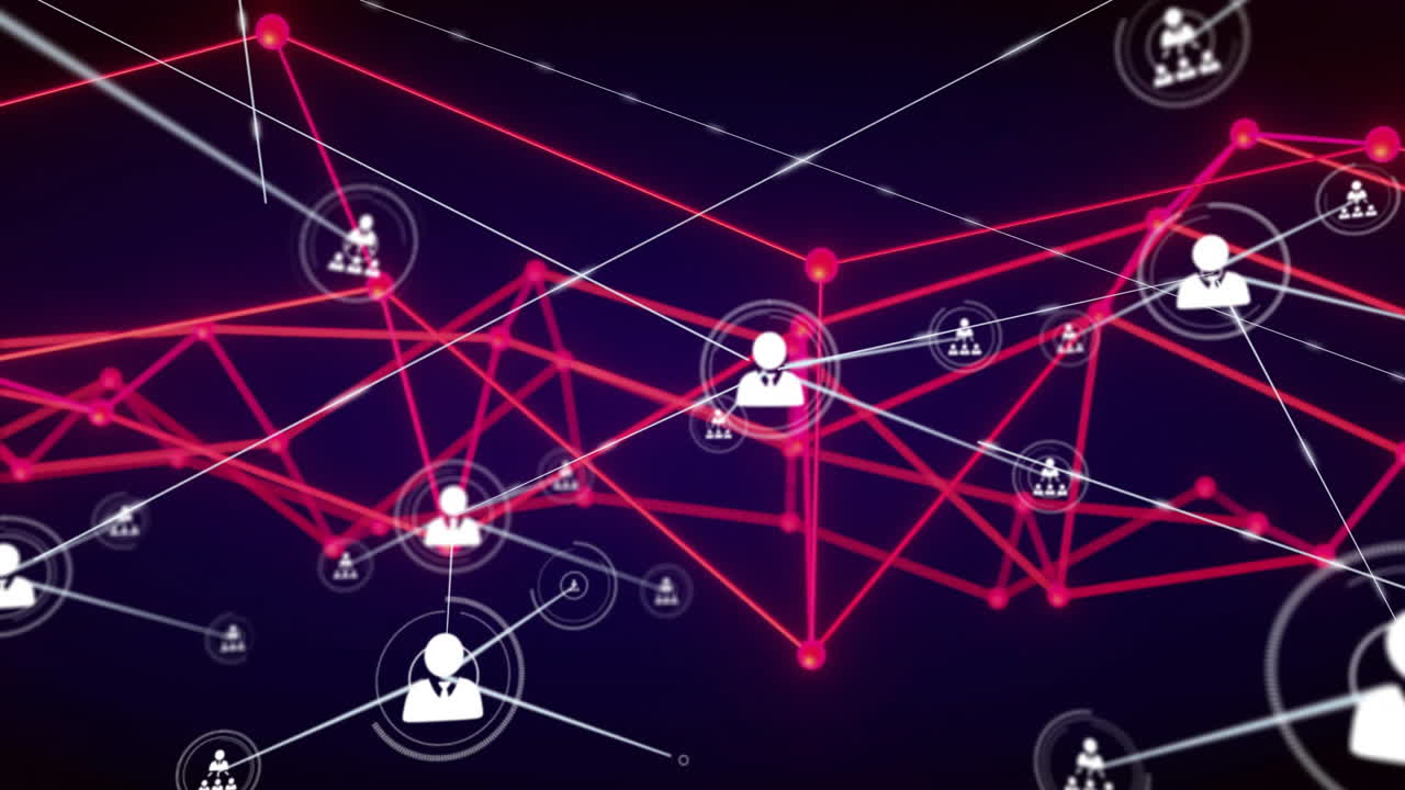 animación de la red de conexiones y procesamiento de datos sobre un fondo oscuro