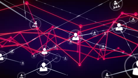 animación de la red de conexiones y procesamiento de datos sobre un fondo oscuro