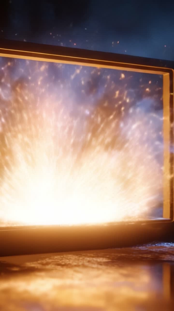 A dazzling display of vibrant sparks and flames erupting from a glowing box, creating an enchanting scene filled with fiery energy and dynamic illumination